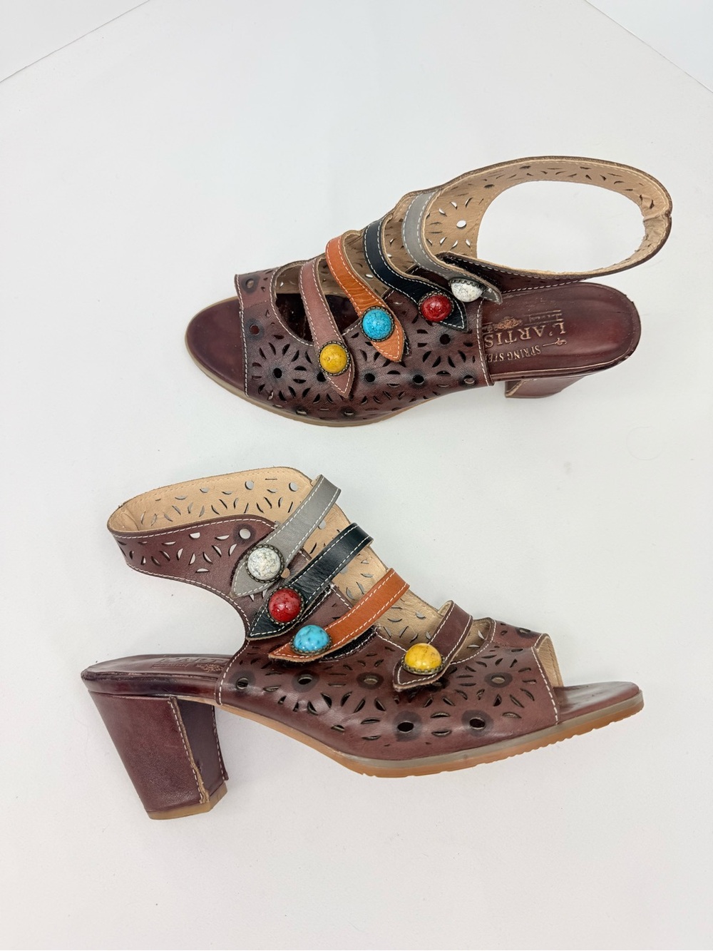 L'Artiste Spring Step ALAINA Colorful Bead Multi Strap Heeled Slingback Sandals